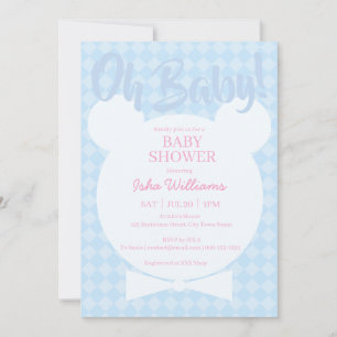 Light Blue Bear bow tied Oh Baby Shower Invitation