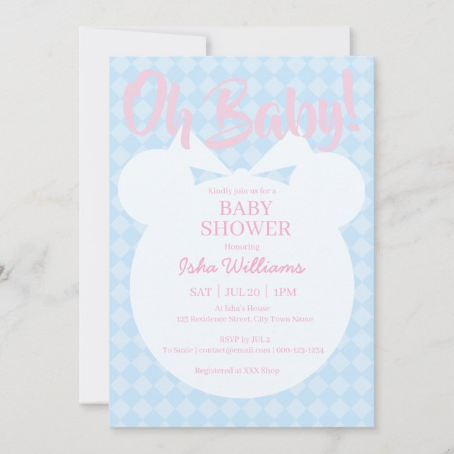 Light Blue Bear Pink Oh Baby Shower Invitation (Front)