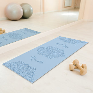 Light Blue Beautiful Mandala With Custom Name Yoga Mat