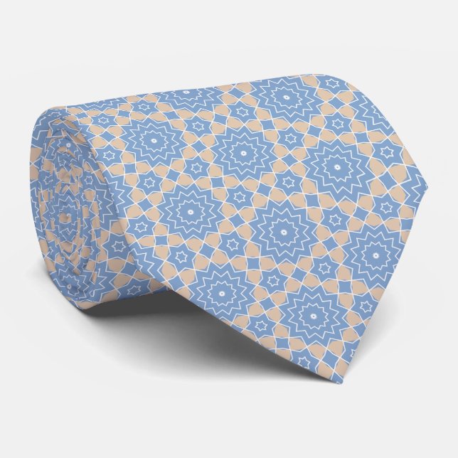 Light Blue, Beige and White Pattern Neck Tie (Rolled)