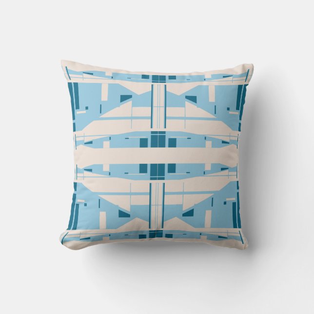Light Blue Beige Mediterranean Abstract Art Mosaic Throw Pillow (Front)