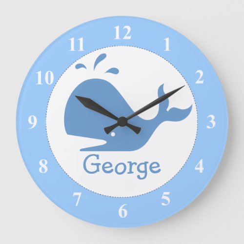 Light blue big whale clock with custom baby name