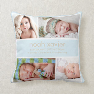 Light Blue Birth Announcement Throw Pillow