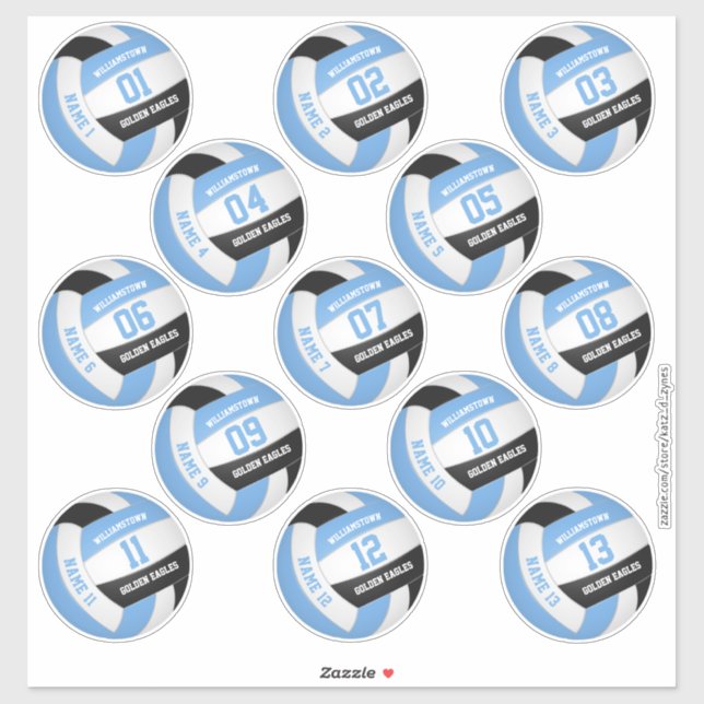 light blue black 13 volleyball players names sticker (Sheet)
