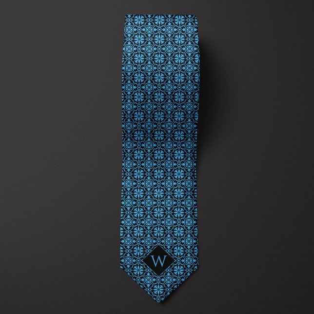 Light Blue & Black Arabesque Monogram Neck Tie (Creator Uploaded)