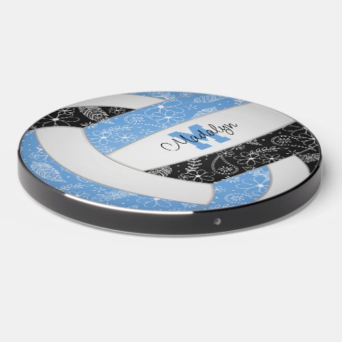 light blue black boho doodle volleyball wireless charger 