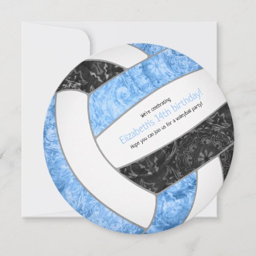 light blue black girly volleyball birthday party announcement