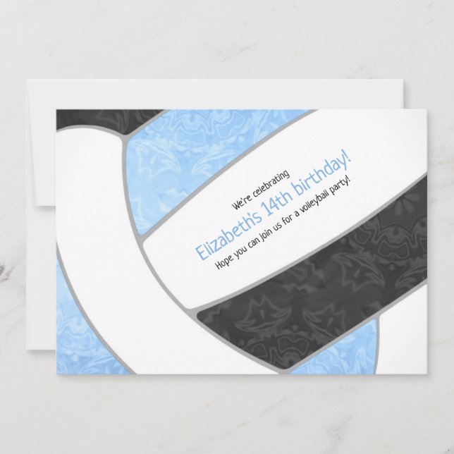light blue black girly volleyball birthday party invitation (Front)