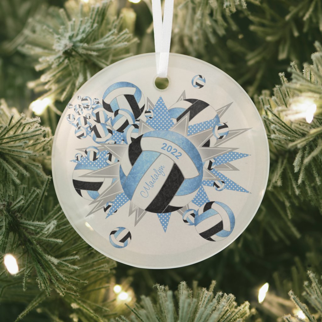 light blue black girly volleyballs and stars ornament