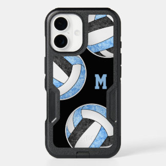 light blue black girly volleyballs monogrammed iPhone 16 case