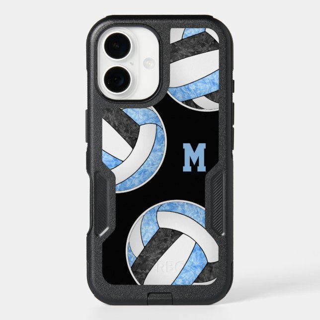 light blue black girly volleyballs monogrammed otterbox iPhone case (Back)