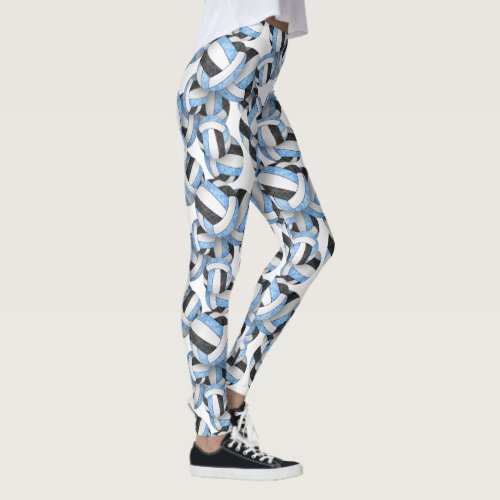 Light blue black girly volleyballs pattern leggings