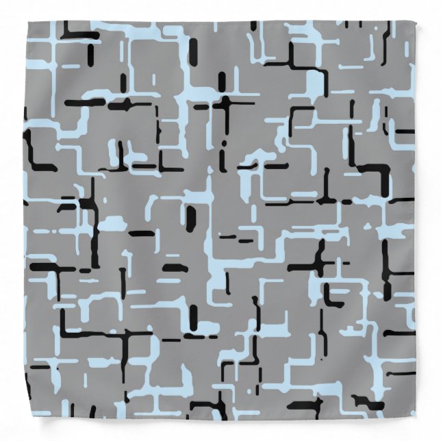 Light Blue Black Grey Modern Abstract Pattern Bandana (Front)