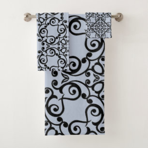 LIGHT BLUE BLACK HAMPTONS STYLE BATHROOM TOWEL SET