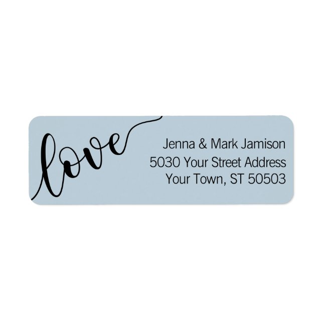 Light Blue Black Love Script Return Address Label (Front)
