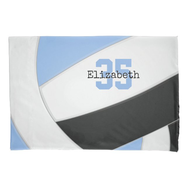 light blue black personalized volleyball pillow case (Front)
