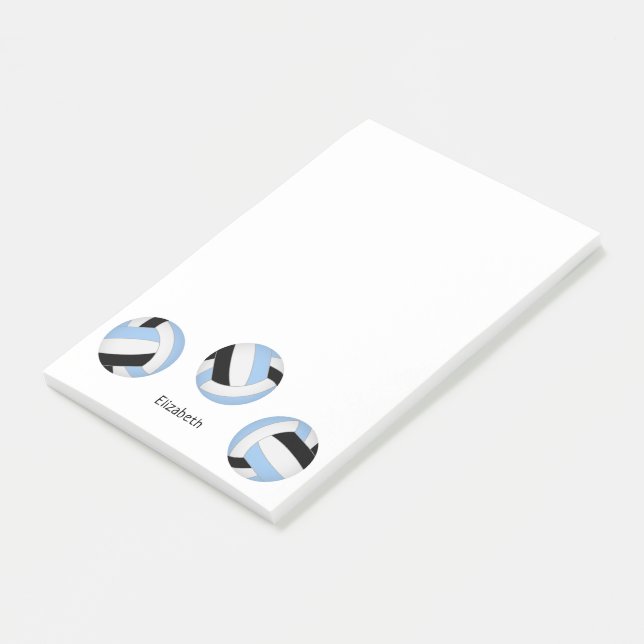 light blue black personalized volleyball post-it notes (Angled)