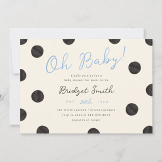 Light Blue Black Polka Dot Baby Shower Invitation