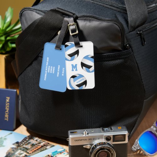 light blue black team colors volleyball travel luggage tag