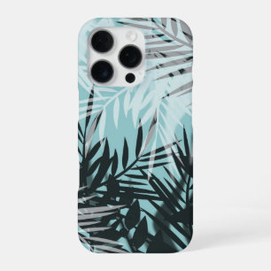 Light blue black tropical pattern iPhone 16 pro case