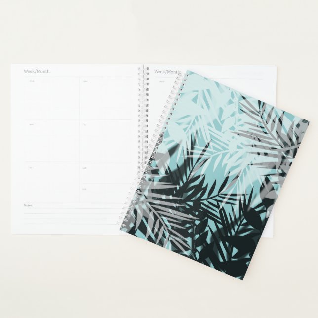 Light blue black tropical pattern planner (Display)