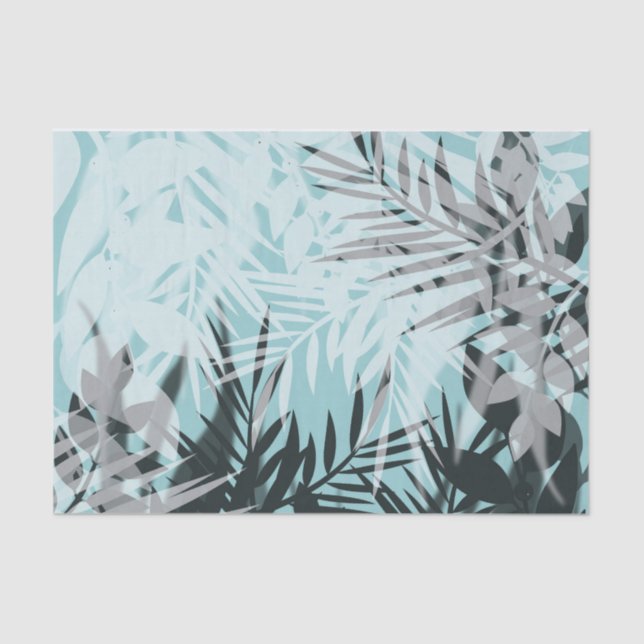 Light blue black tropical pattern tissue paper (Front)