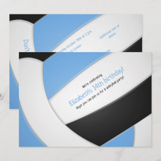 light blue black volleyball girl's birthday invitation