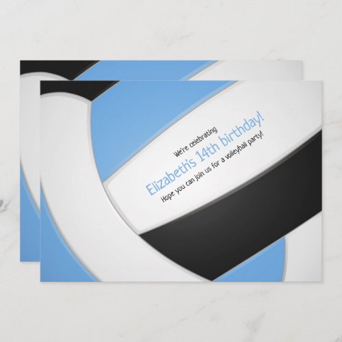 light blue black volleyball girls birthday invitation