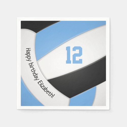 Light blue black volleyball player happy birthday napkins