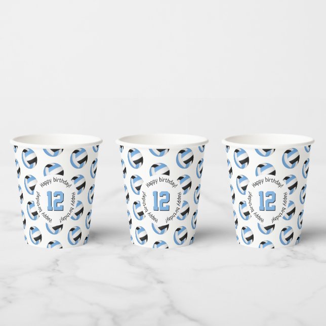 light blue black volleyballs birthday party paper  paper cups (Multi)