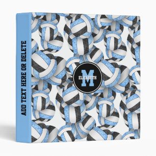 light blue black volleyballs pattern girly sports 3 ring binder