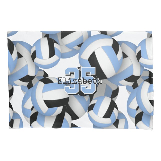 light blue black volleyballs pattern pillow case (Front)
