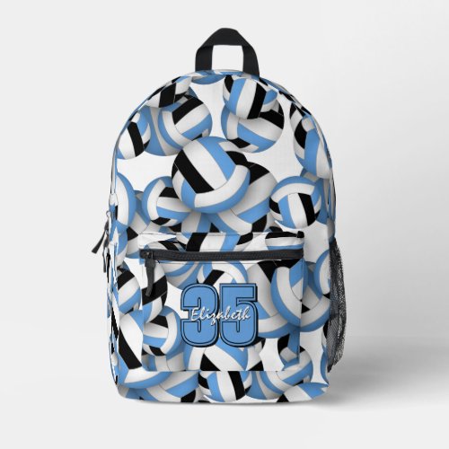Light blue black volleyballs patterned sports gear printed backpack