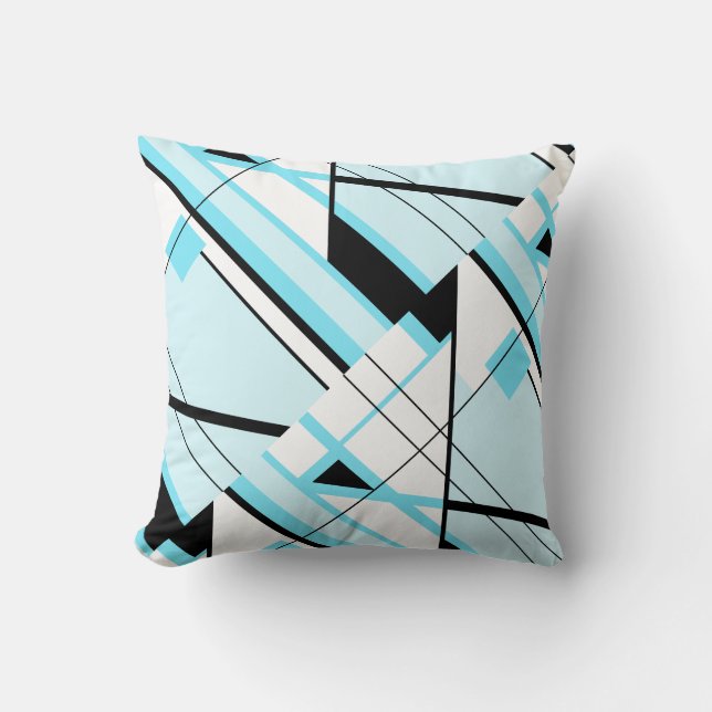 Light Blue Black White Diagonal Geometric Design Throw Pillow (Front)
