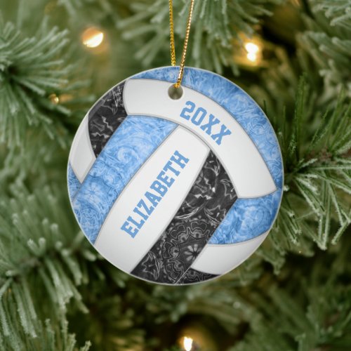 Light blue black white girly sporty volleyball  ceramic ornament