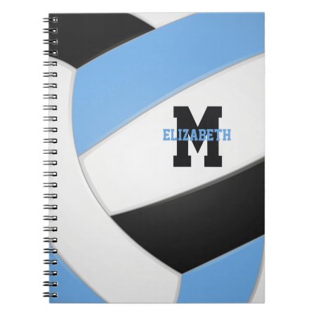 Light blue & black volleyball themed spiral notebook