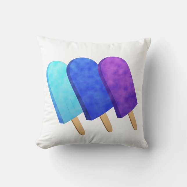 Light Blue, Blue, and Purple Ice Pops Throw Pillow (Front)