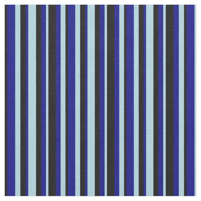 Light Blue, Blue & Black Colored Stripes Fabric (Close Up)