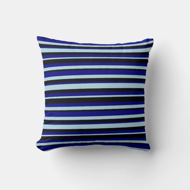 Light Blue, Blue & Black Colored Stripes Pillow (Front)