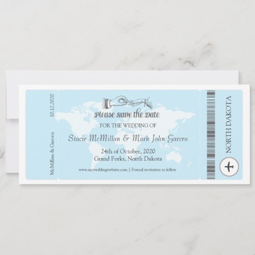 Light Blue Boarding Pass Save the Date