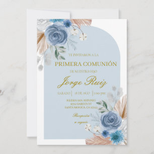 Light blue boho first communion   invitation