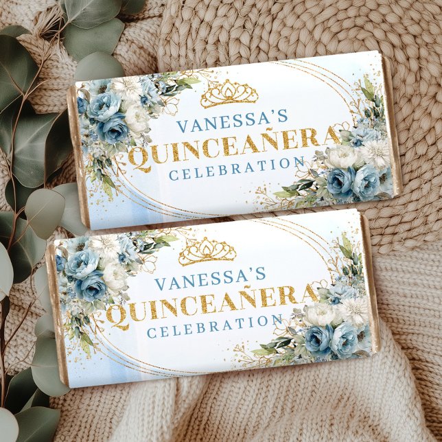Light Blue Boho Floral Gold Custom Name Candy Wrap Hershey Bar Favors (Light Blue Boho Floral Gold Custom Name Candy Wrap)