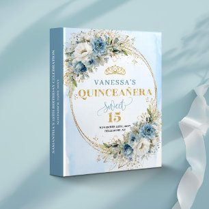 Light Blue Boho Floral Gold Sweet 15 Photo Binder