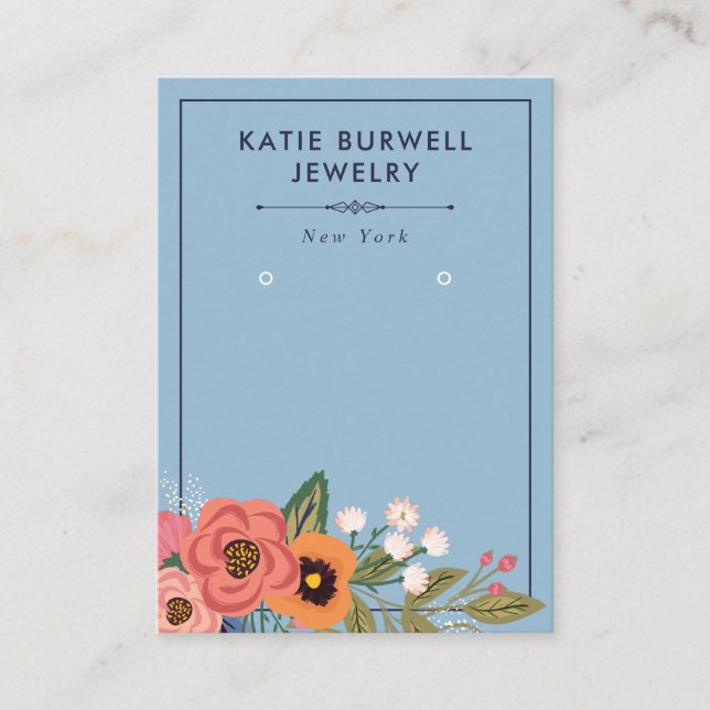Light Blue Boho Flowers Earring Display Business Card (Front)