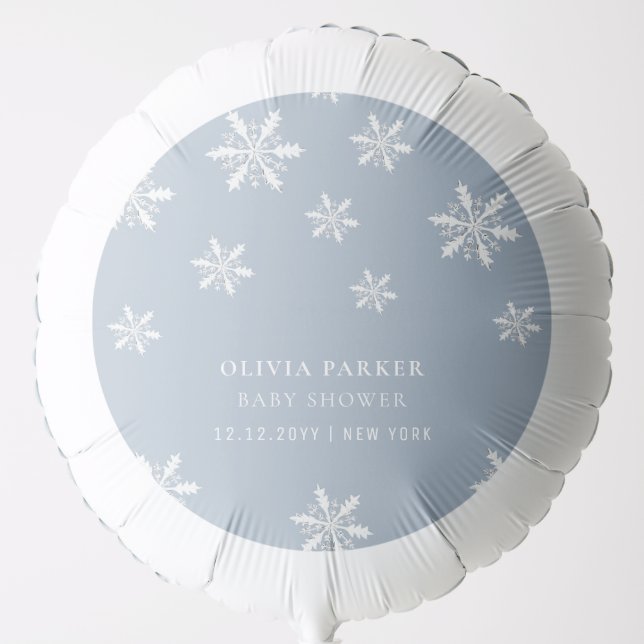 Light Blue Boho Winter Snowflake Baby Shower  Balloon (Front)