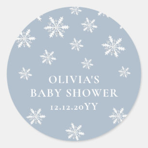 Light Blue Boho Winter Snowflake Baby Shower  Classic Round Sticker