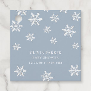 Light Blue Boho Winter Snowflake Baby Shower  Favor Tags