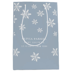 Light Blue Boho Winter Snowflake Baby Shower  Medium Gift Bag