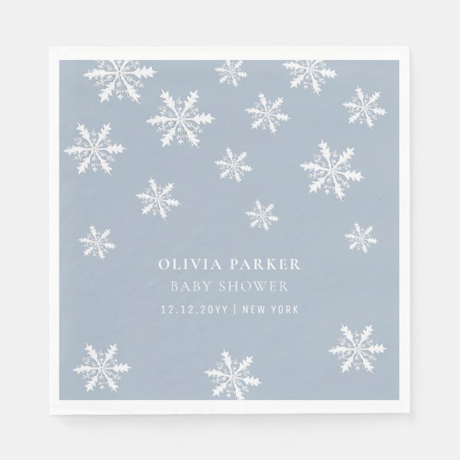 Light Blue Boho Winter Snowflake Baby Shower  Napkins (Front)