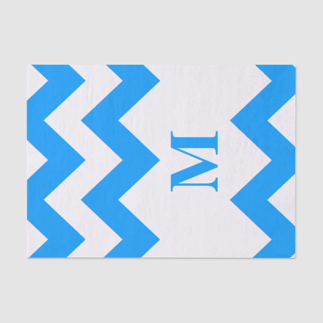 Light Blue Bold Chevron with monogram Tissue Paper (Front)